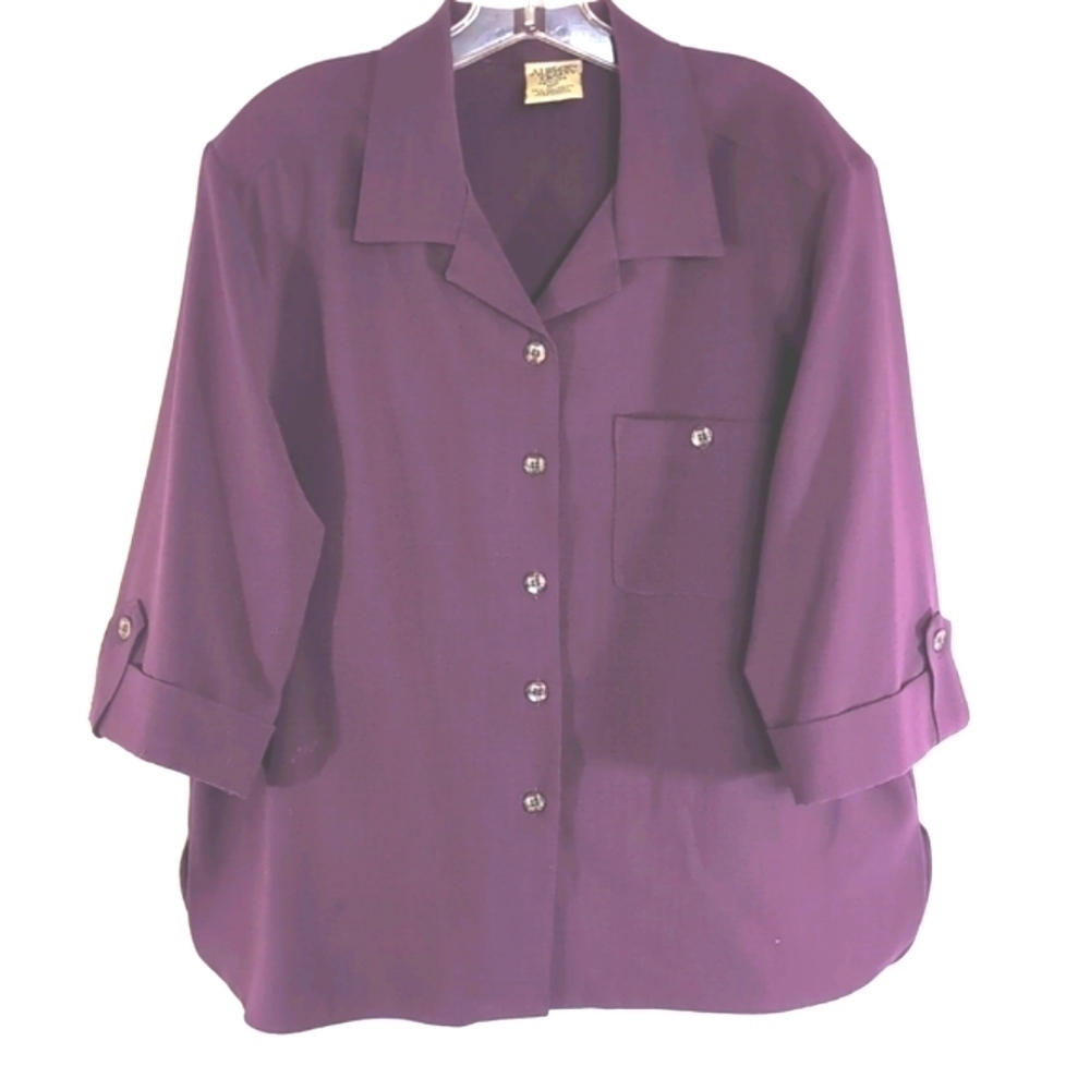 Allison Daley Purple Linen Look 3/4 Sleeve Shirt Style Blouse Size 12P